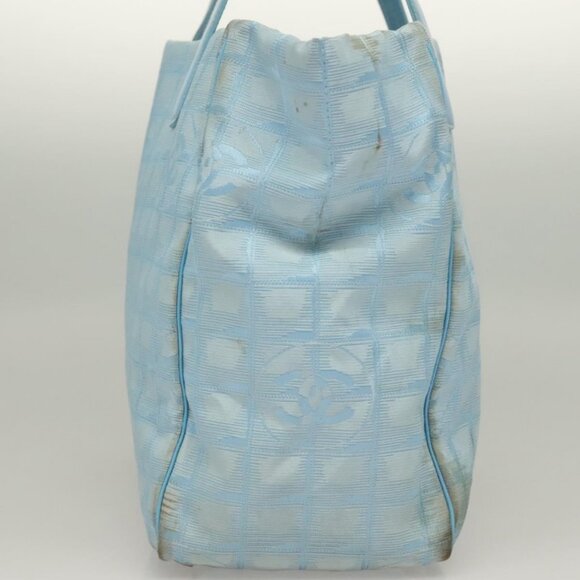 CHANEL New Travel line Tote Bag Nylon Light Blue Silver CC Auth - Picture 4 of 16